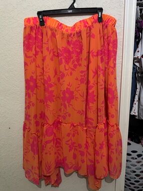 Orange & Hot Pink Floral Skirt
